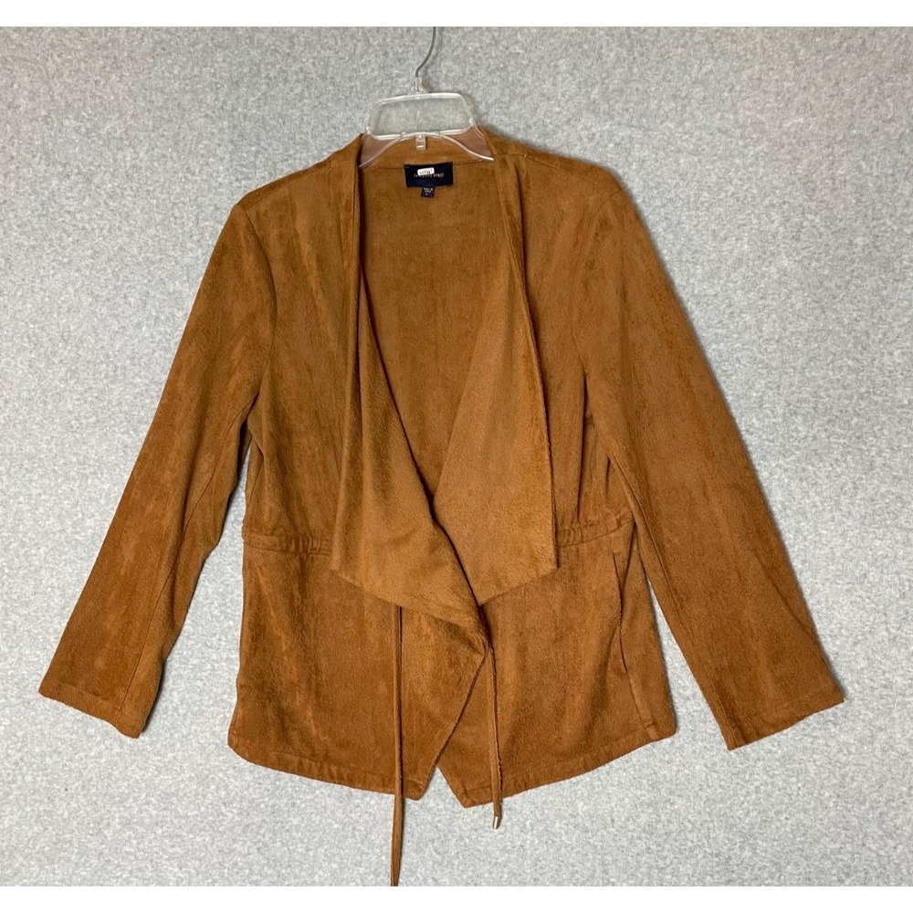 Skies Are Blue Cardigan Womens Large Brown Faux Suede Open Front Western Cowgirl